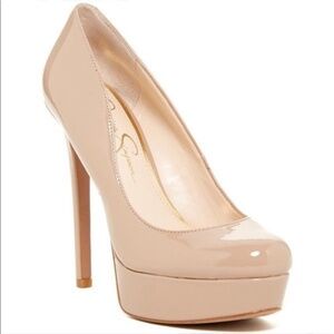 Jessica Simpson Sandrah Nude Patent Platform Round Toe Stiletto Heels